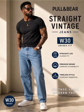Mens Pull&Bear “Straight Vintage” Jeans W30 / (Unisex, Blue Denim)👖Bundle & Save